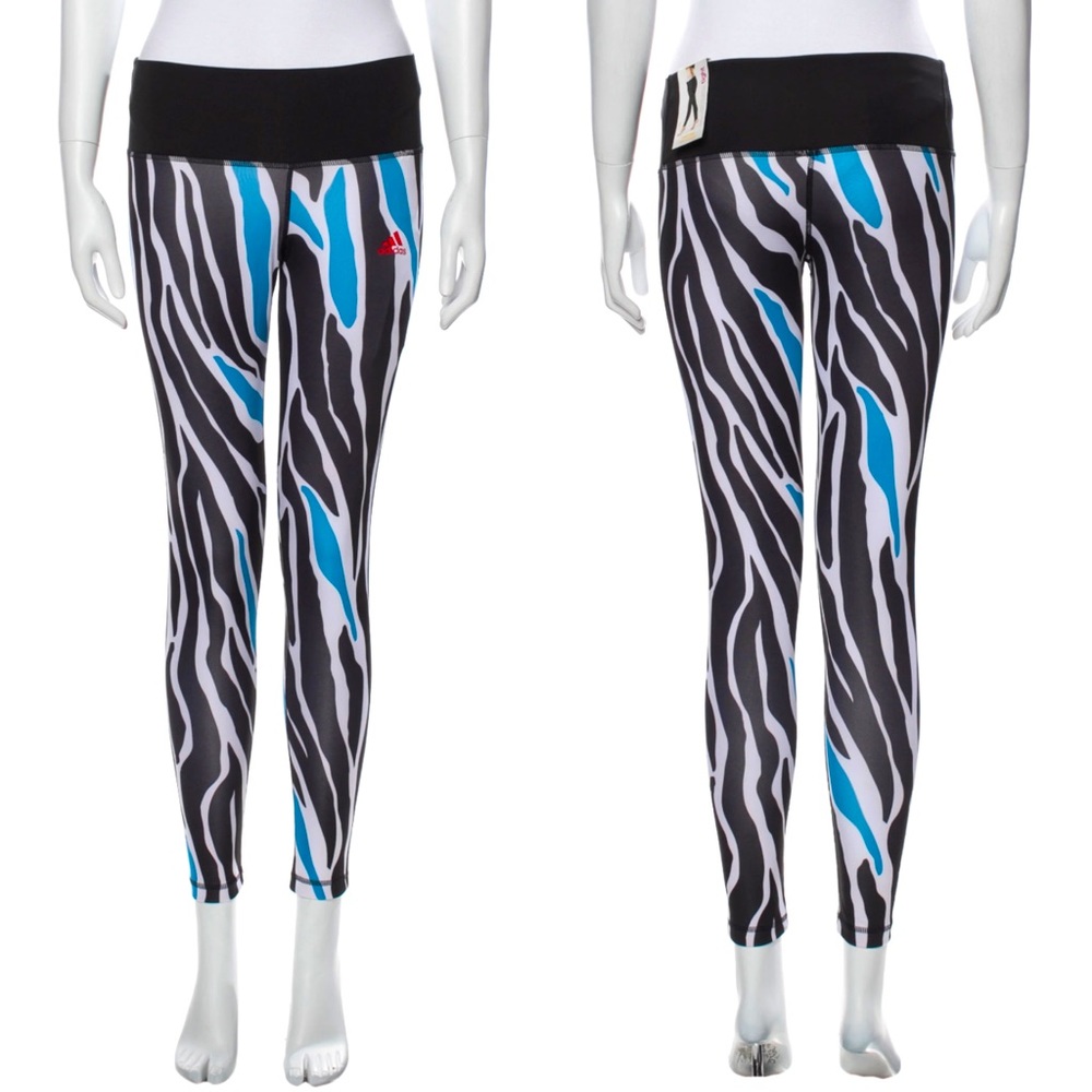 ADIDAS Animal Zara Print Skinny Leggings Black/White/Blue SIZE S NEW